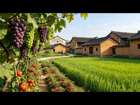Hidden Rural Village in China — Peaceful Rice Fields and Fresh Summer Harvest
