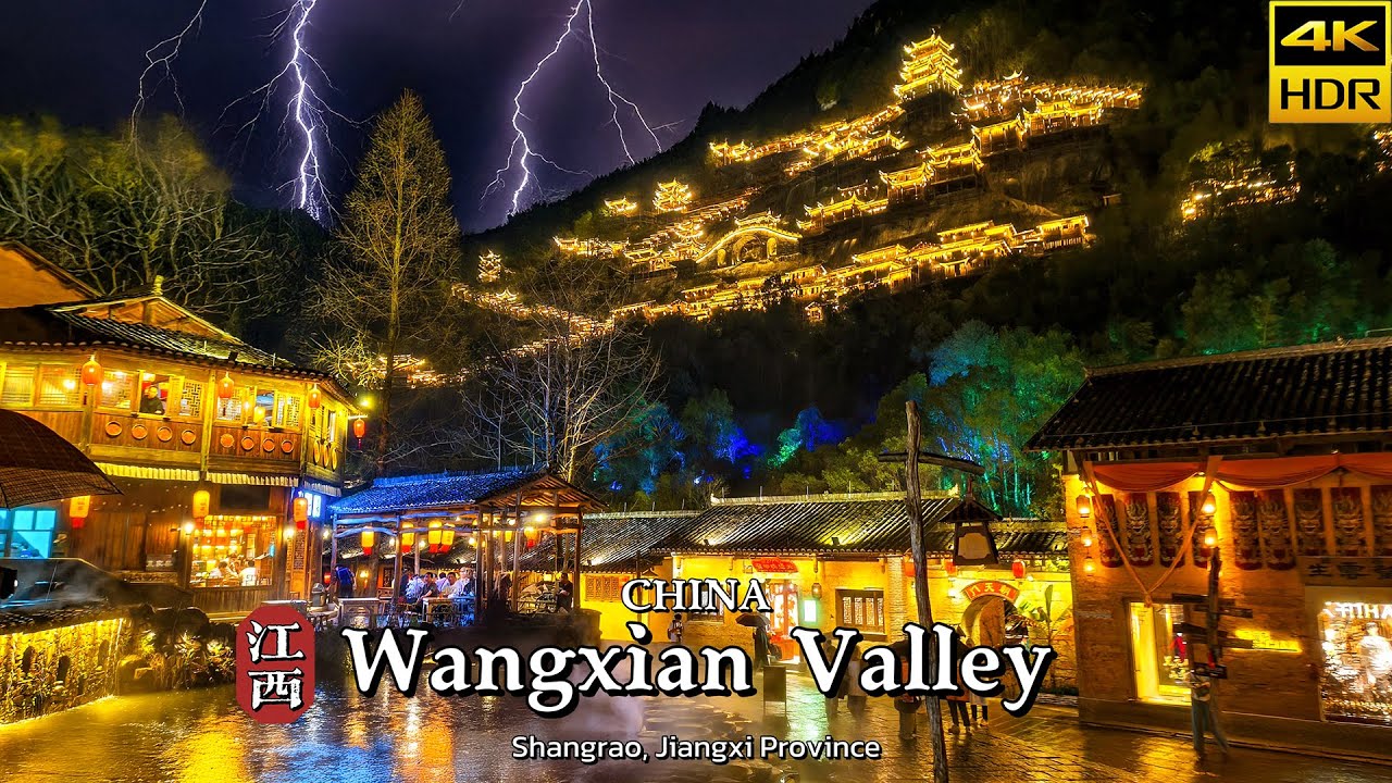 Walk Into a Chinese Immortal World: Wangxian Valley Magical Rainy Night in 4K