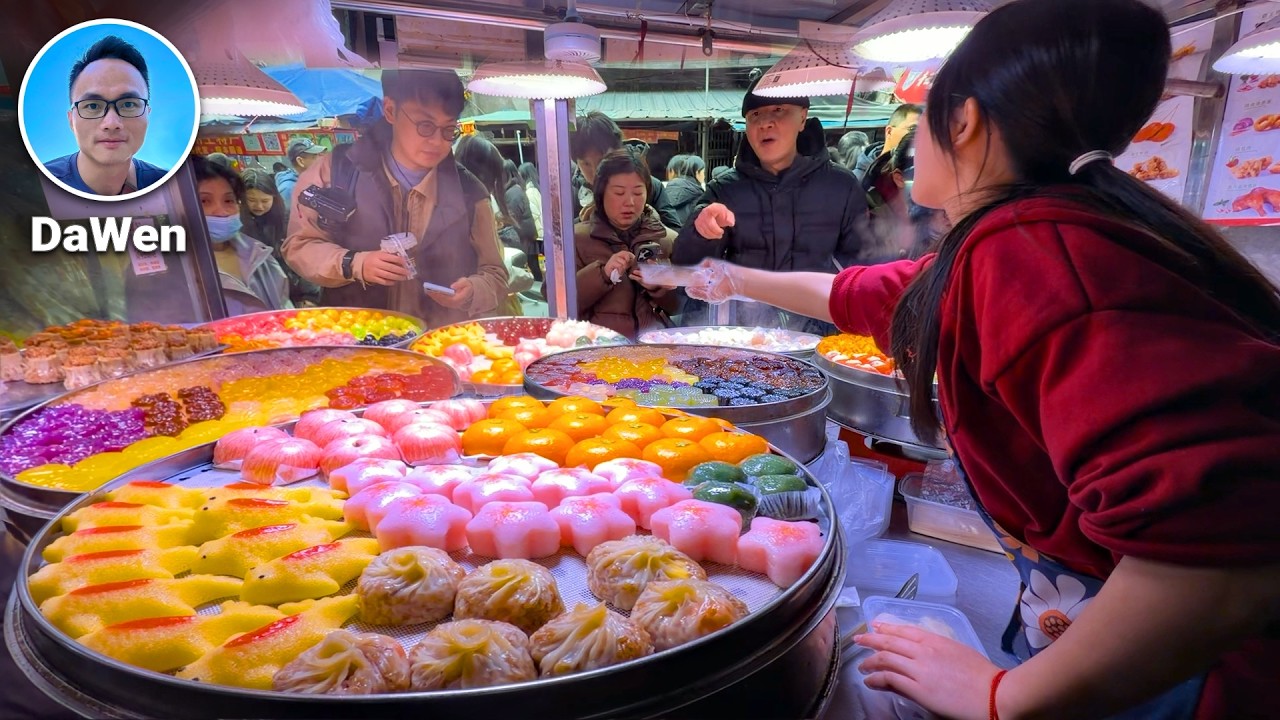 China Bustling Street Food Market: Rainbow Dumplings, Legendary Rice Noodles & More