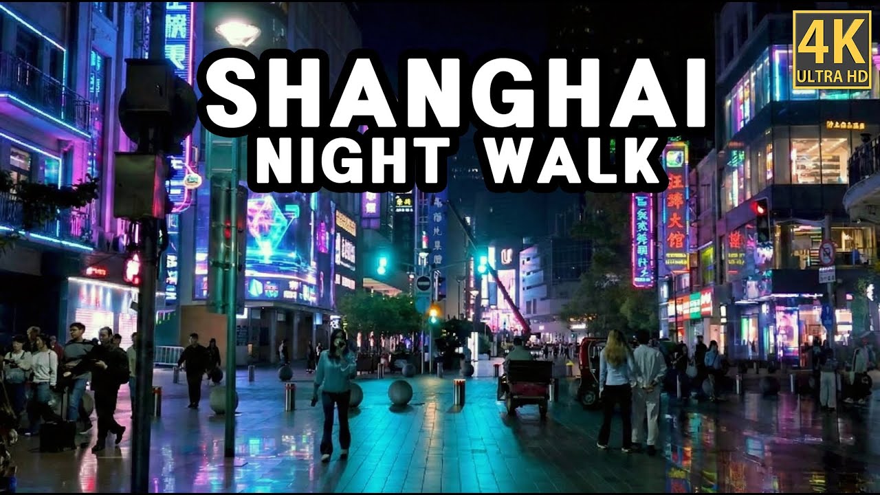 China Cyberpunk Streets! Futuristic Neon Night Walking Tour: Nanjing Road, Shanghai