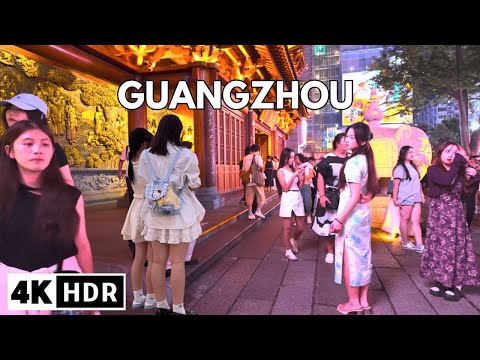 Guangzhou Night City Walk — Thousands of People, Street Food & Futuristic Lights — 4K HDR